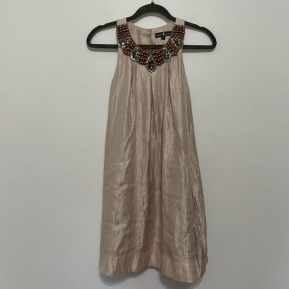 Alexia Admor Jewel Neck Hammered Satin Trapeze Dress Size XS - Picture 2 of 9